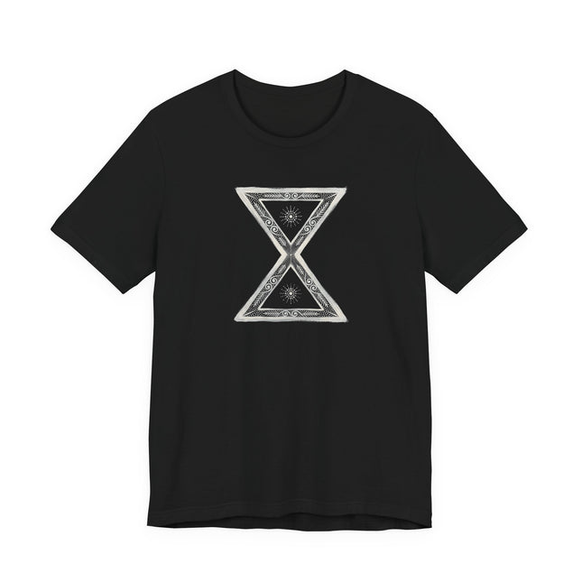 Tribal Kapemni symbol graphic on a black t-shirt, representing As Above So Below.