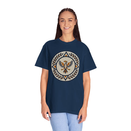 Mosaic Phoenix T-Shirt | Blue Roman Style Mythological Bird Graphic Tee