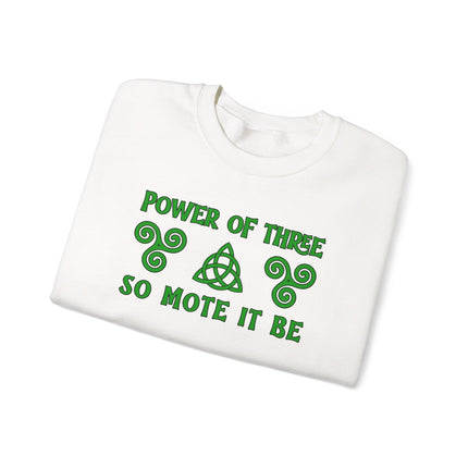 Celtic triquetra triskelion symbol design on unisex pullover sweater.