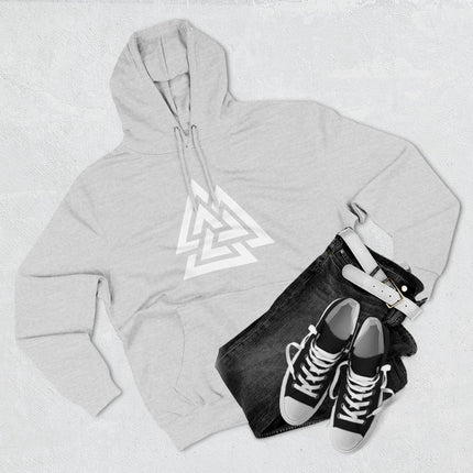 Valknut Norse symbol graphic hoodie. Unisex Viking apparel featuring the ancient Odin symbol.