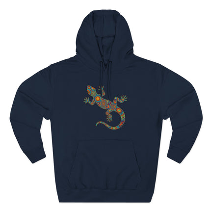 Huichol Lizard Hoodie | Colorful Mexican Folk Art Gecko Pullover Hoodie