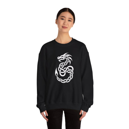 Celtic dragon knotwork graphic on black unisex pullover sweatshirt.