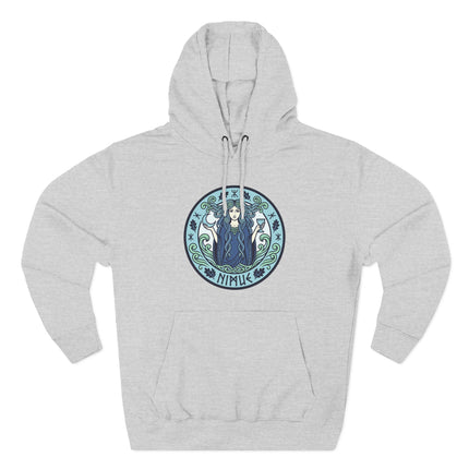 Lady of the Lake Nimue graphic featuring Celtic mythology and water spirit art on a hoodie.