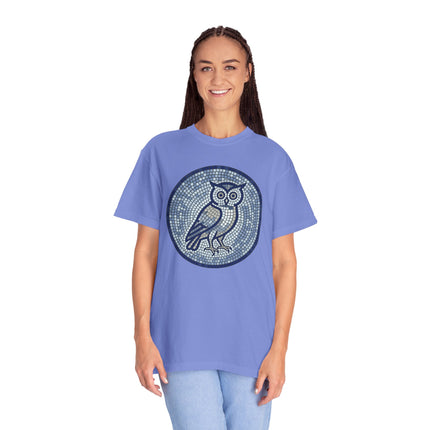 Mosaic Owl T-Shirt | Geometric Blue Grey Wisdom Graphic Tee | Comfort Colors