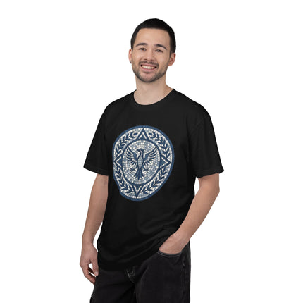 Mosaic Phoenix T-Shirt | Blue Roman Style Mythological Bird Graphic Tee