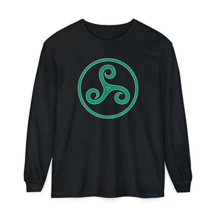 Triskelion Long Sleeve T-Shirt | Green Celtic-Inspired Triple Spiral Tee