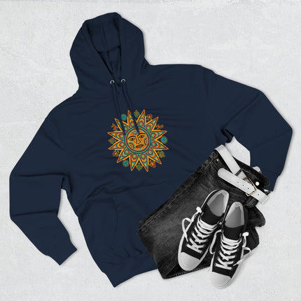 Huichol Sun Hoodie | Colorful Indigenous Mexican Art Pullover Hoodie
