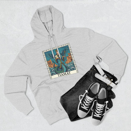 Tiamat Babylonian mythology serpent goddess graphic hoodie design featuring ancient Mesopotamian art.
