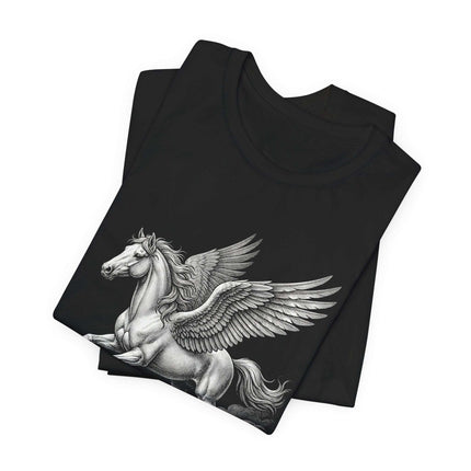 Pegasus winged horse illustration graphic tee featuring Greek mythology fantasy art.
