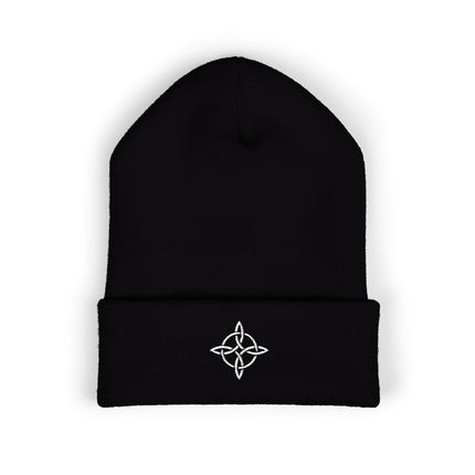 Witch's Knot Cuffed Beanie | Embroidered White Interlaced Occult Design