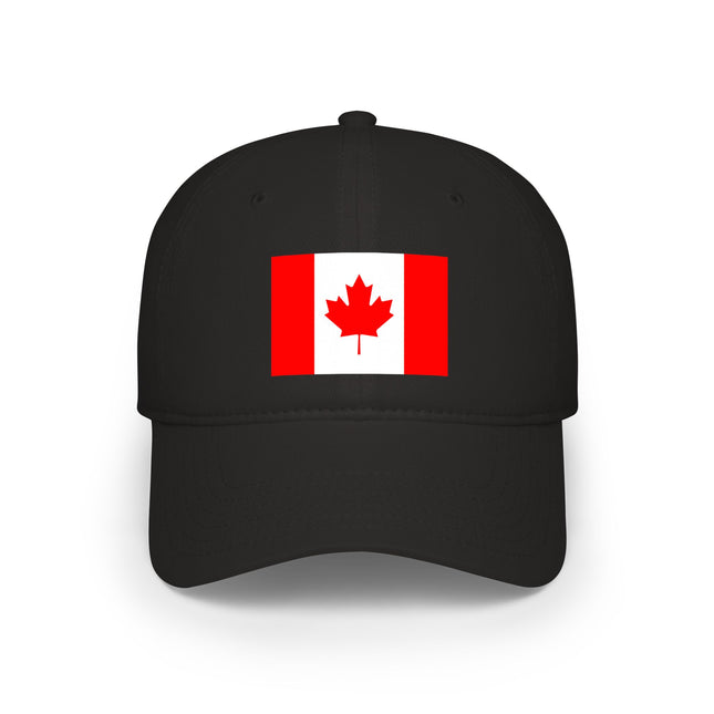 Black baseball cap featuring the Canadian flag and red maple leaf design.