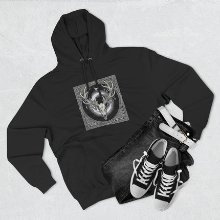 Stag Skull Art Hoodie - Antler Crown with Moon Occult Nature Design