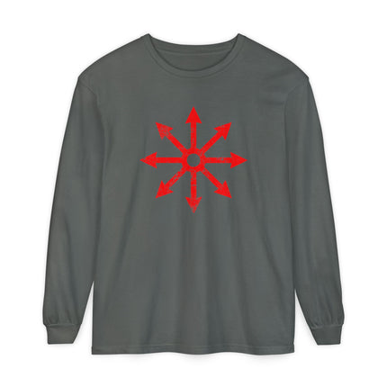 Chaos Star Long Sleeve T-Shirt | Red Eight-Arrow Symbol Graphic Tee