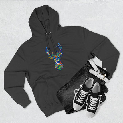 Vibrant Huichol Deer Hoodie | Mexican Indigenous Folk Art Pullover Hoodie