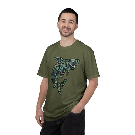Mayan Tribal Shark T-Shirt | Blue Geometric Design Ocean Tee | Comfort Colors