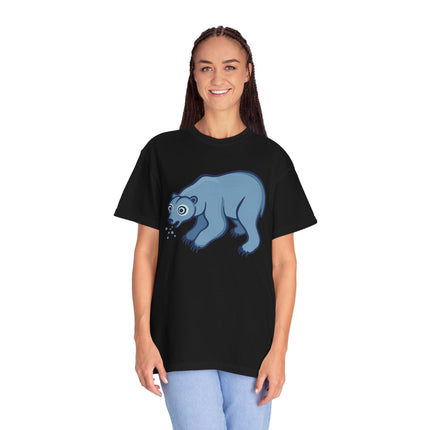 Goofy Blue Polar Bear Spitting Snow T-Shirt | Arctic Animal Tee