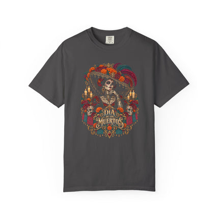 Día de los Muertos T-Shirt | Floral Skeleton Portrait and Candles