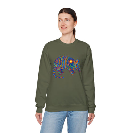 Vibrant Huichol Armadillo Sweatshirt | Dotted Mexican Folk Art Pullover Sweatshirt