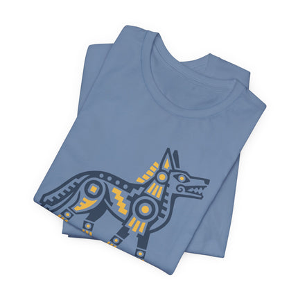 Aztec Coyote T-Shirt | Blue Geometric Mesoamerican Animal Art Tee