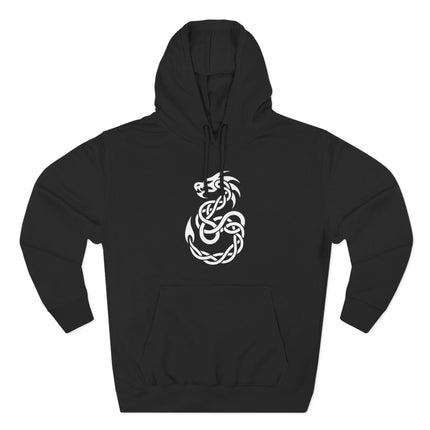 Celtic knotwork dragon graphic on a black pullover hoodie.