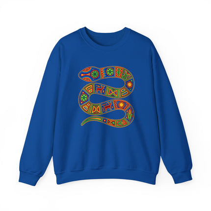 Huichol Snake Art Sweatshirt | Vibrant Indigenous Geometric Serpent Pullover Sweatshirt