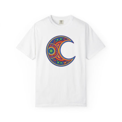 Huichol Inspired Crescent Moon Graphic T-Shirt | Colorful Mexican Art Tee