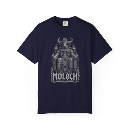 Moloch T-Shirt | Horned Throne Figure in Gothic Fantasy Art