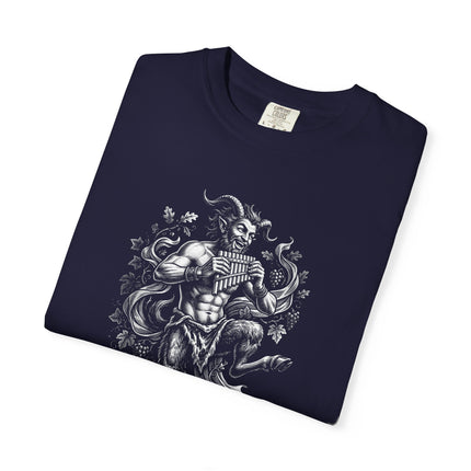 Greek Mythology Pan Graphic Tee | Flute Playing Satyr Art Comfort Colors T-Shirt