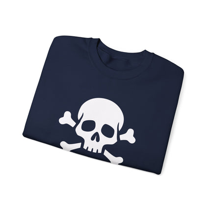 Gothic skull and crossbones graphic print on a pirate pullover sweatshirt.