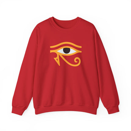Eye of Horus ancient Egyptian graphic print on a pullover sweatshirt.