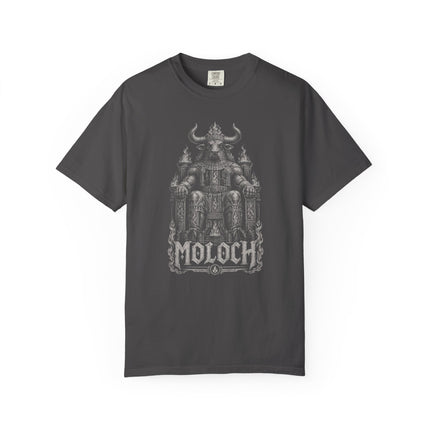 Moloch T-Shirt | Horned Throne Figure in Gothic Fantasy Art