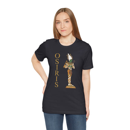 Black t-shirt featuring the Osiris Egyptian god graphic and name.