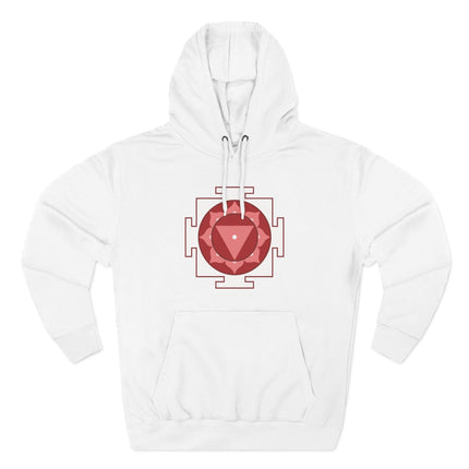 Spiritual Tara Yantra sacred geometry symbol on a white unisex pullover hoodie.
