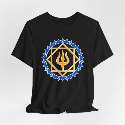 Trishula Trident T-Shirt | Gold Blue Geometric Lotus Symbol | Lotus