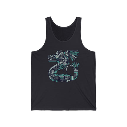 Quetzalcoatl feathered serpent graphic design inspired by Aztec and Mayan mythology.
