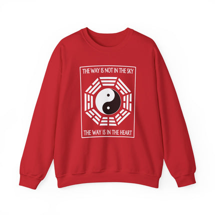 Yin Yang Bagua sweatshirt featuring Taoist wisdom and the phrase "The Way Is In The Heart.