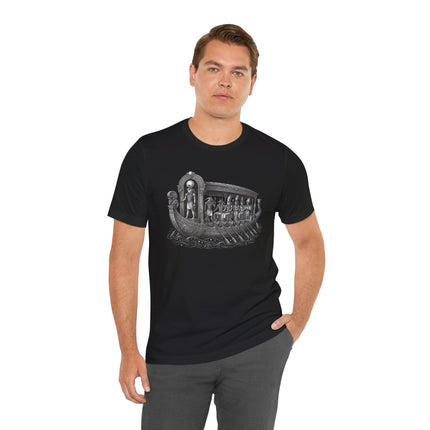 Egyptian solar barge graphic tee featuring Ra, the sun god, in ancient Egyptian mythology art.