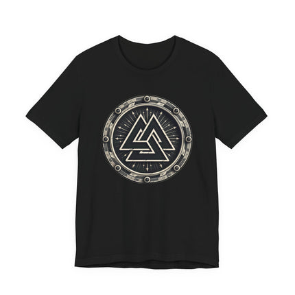 Viking Asgard symbol graphic tee featuring Norse mythology design.