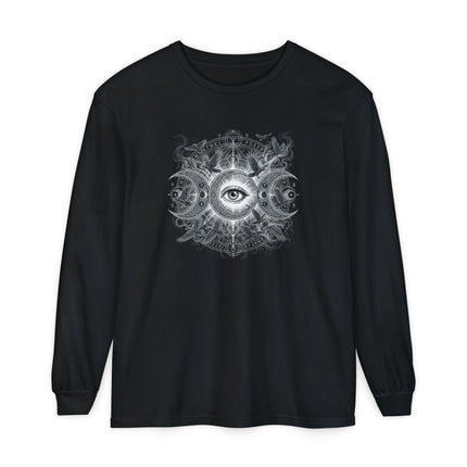 Triple Moon Eye Long Sleeve T-Shirt | Celestial Lunar Graphic Tee