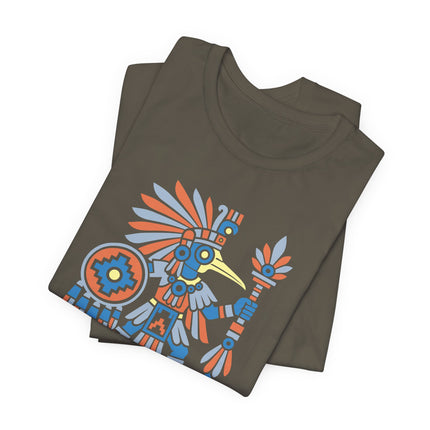 Aztec Hummingbird Warrior T-Shirt | Red and Gold Figure Graphic Tee