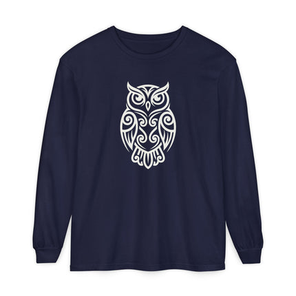 Geometric Owl Long Sleeve T-Shirt | Nocturnal Bird Line Art