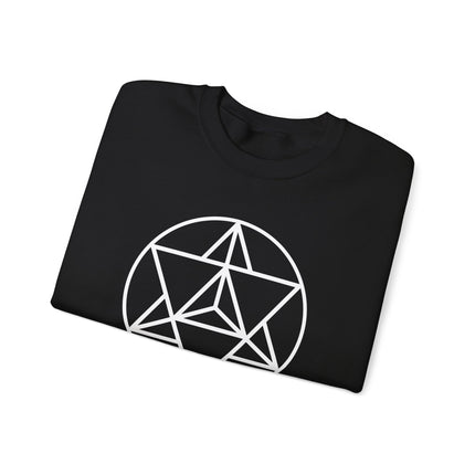 Sacred geometry merkaba symbol on a black unisex sweatshirt.