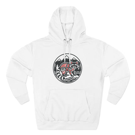 Raccoon Indigenous Art Hoodie | PNW Mountains Forest Wildlife Pullover Hoodie
