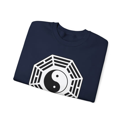 Geometric Bagua frame surrounding a black and white Yin Yang symbol graphic.