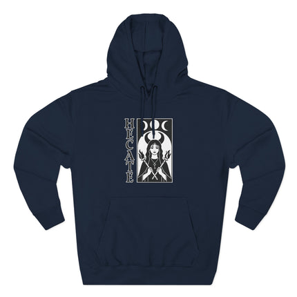 Hecate Goddess Witchcraft hoodie featuring pagan magic and triple moon symbols.