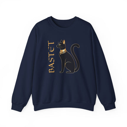 Bastet cat sweatshirt featuring an Egyptian Goddess graphic and text design pullover.