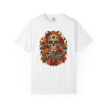 Amor Eterno T-Shirt | Floral Skull and Eternal Love Design