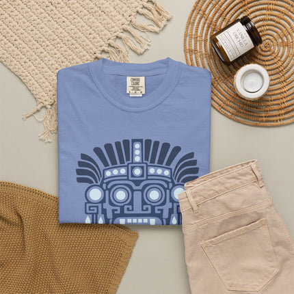 Tlaloc Aztec Rain God T-Shirt | Blue and Teal Geometric Face Design Tee