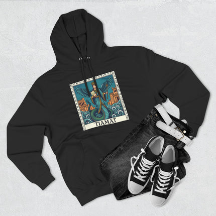 Tiamat Babylonian goddess serpent queen graphic on a black hoodie.