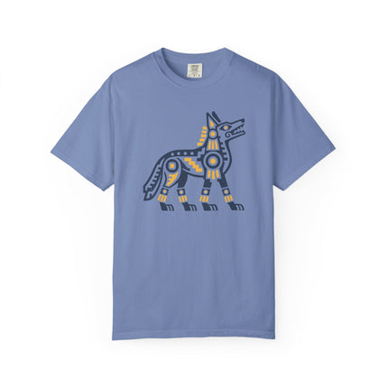 Aztec Coyote T-Shirt | Teal and Blue Geometric Animal Illustration Tee